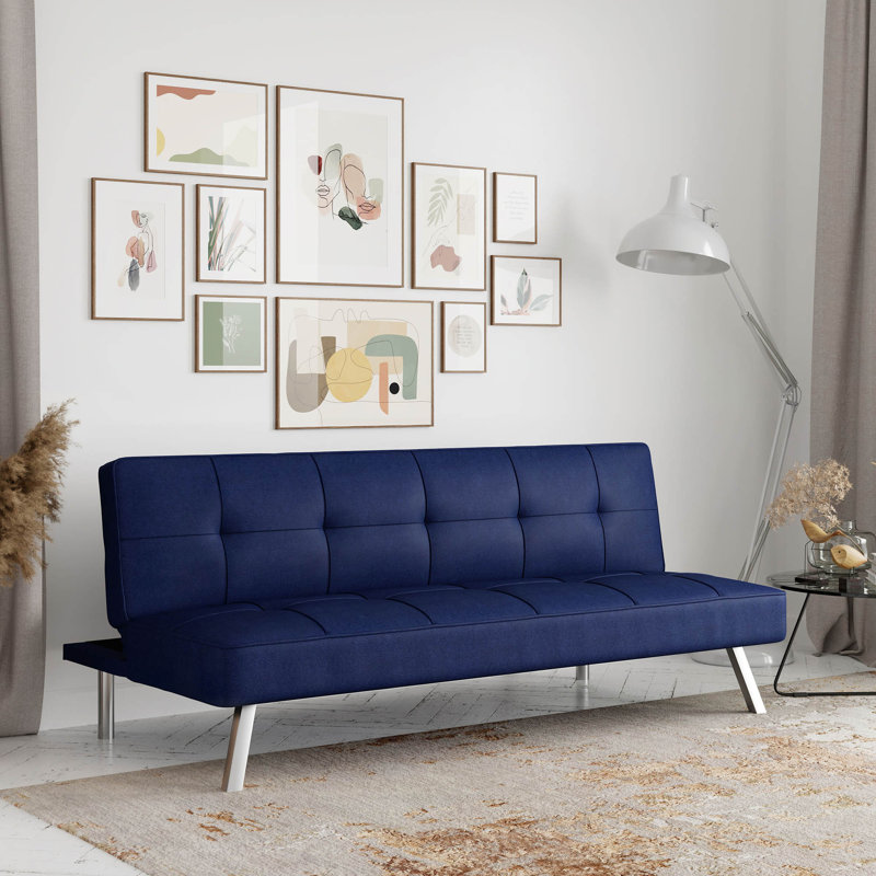 Serta Jameson 66.1" Tufted Convertible Sofa, Woven Polyester Fabric, Navy 100% Polyester