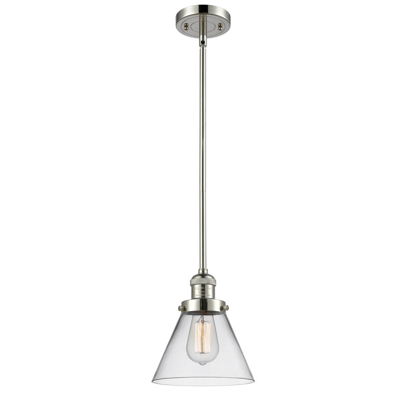 Milardo 1 - Light Single Pendant, Clear, 8" H x 6" W x 6" D, Polished Nickel