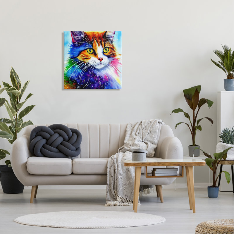 «Bold Rainbow Cat Face Portrait» par Denise Dundon - impression sur toile tendue, H 24 po x l 24 po x P 1,5 po