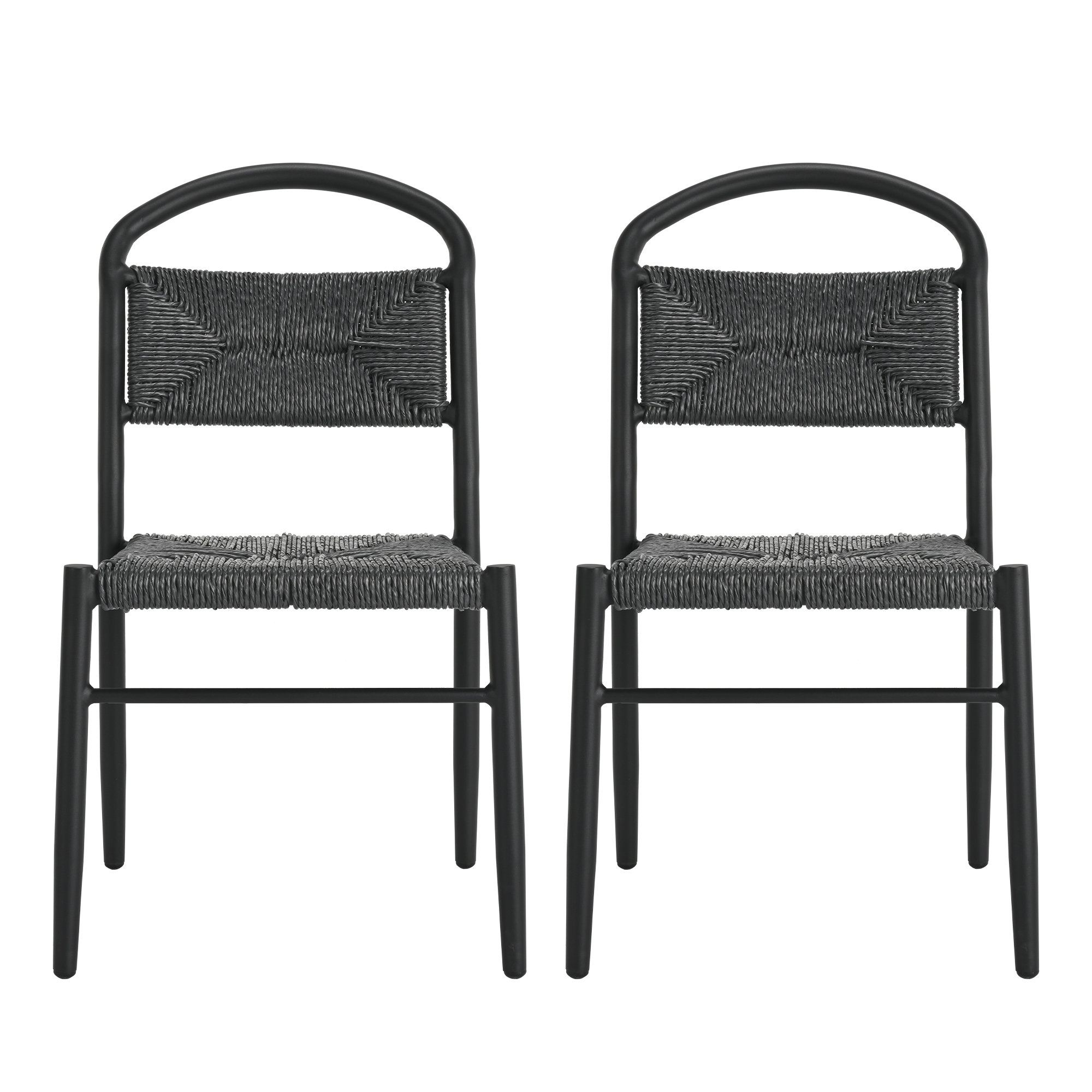 Spataro Wicker & Aluminum Patio Dining Chairs, Black