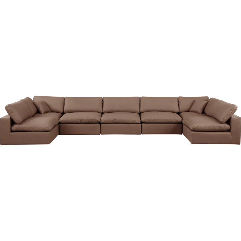 Huspon Upholstered U-Shaped Sectional Reversible, Brown Vegan Leather