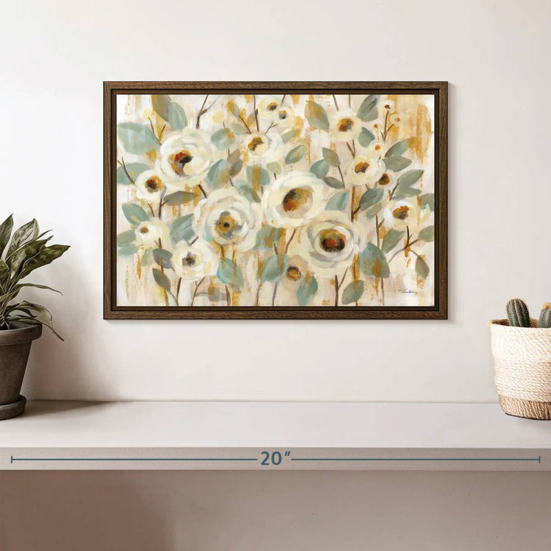 Or blanc et fleur de sauge, 13 po x 9 po, Cadre flottant en noyer