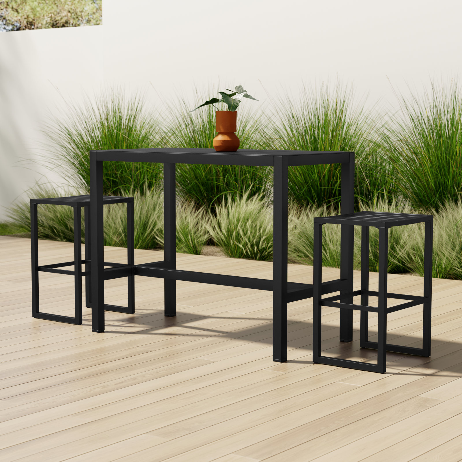 Armando 54'' Rectangular Outdoor Dining Set, Black, 2
