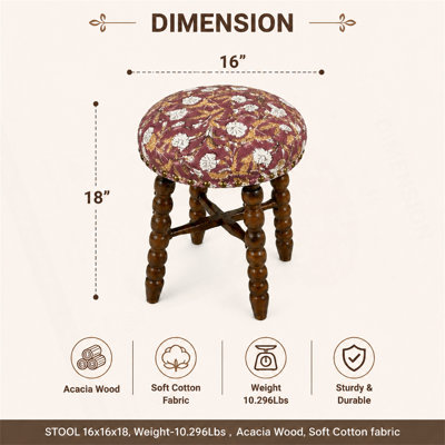 Tabouret de bar en bois d'acacia massif avec dossier et siège rembourré
