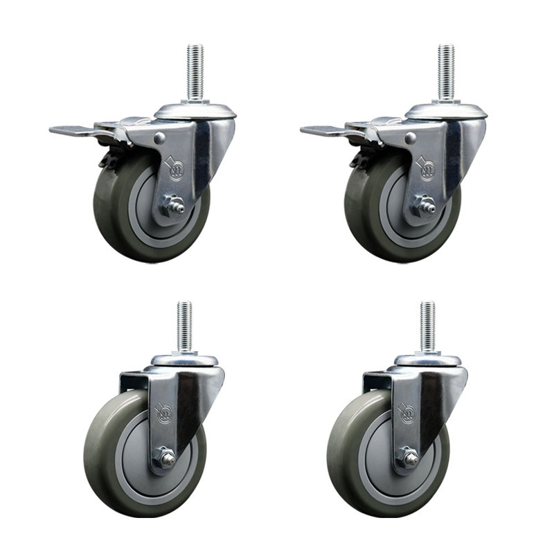 Ensemble de roulettes à tige filetée 4 po 4 po, Gris
