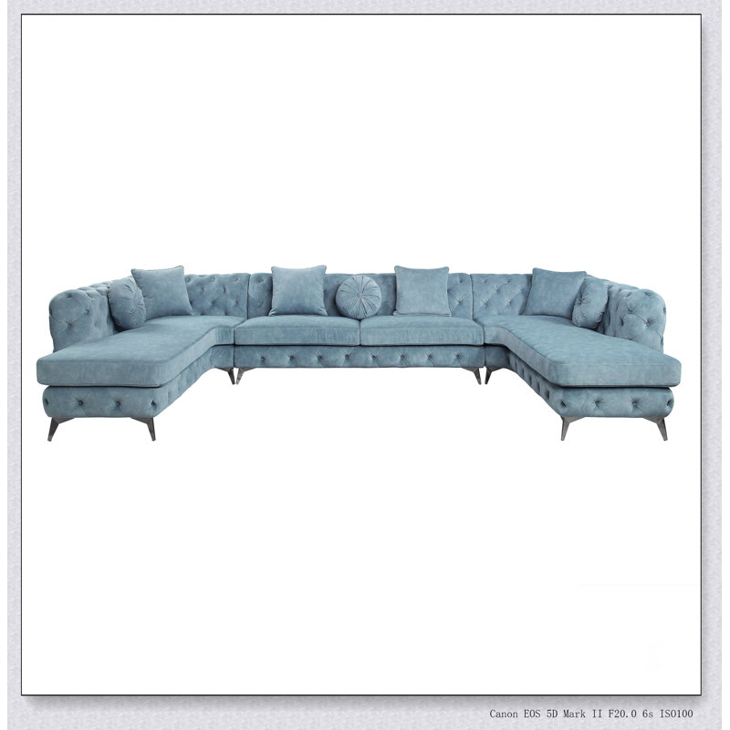 Canapé modulaire en tissu bleu cendré avec 7 coussins Zerah