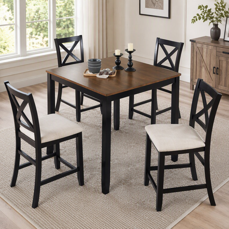 Ensemble de table de salle à manger 5 pièces à hauteur de comptoir avec 4 chaises, ensemble de table à manger en bois classique pour 4 personnes, ensemble de table de salle à manger pour 4 personnes Timeless Farmhouse