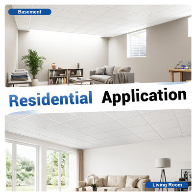 LooYee 16 PCS 2x2 Ft Mineral Fiber Acoustic Ceiling Tiles 24x24 Inch Moisture-Proof and Flame-Retardant Suspended Ceiling Panels Ideal For Basement Home Theater Commercial Space Cover 64 Sq.Ft