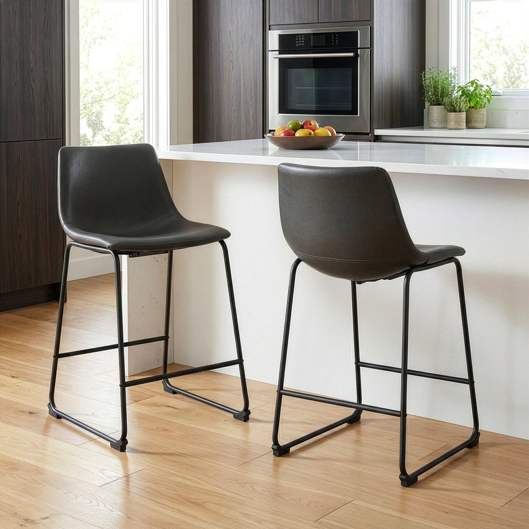 Julienn Bar & Counter Stool (Set of 2) Williston Forge Upholstery: Gray, Seat Height: Counter Stool (23.5" Seat Height)