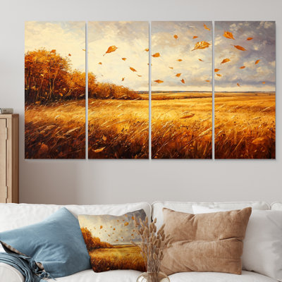 Feuilles d'automne d'automne venteux prairie I - Art mural feuilles - Art mural traditionnel
