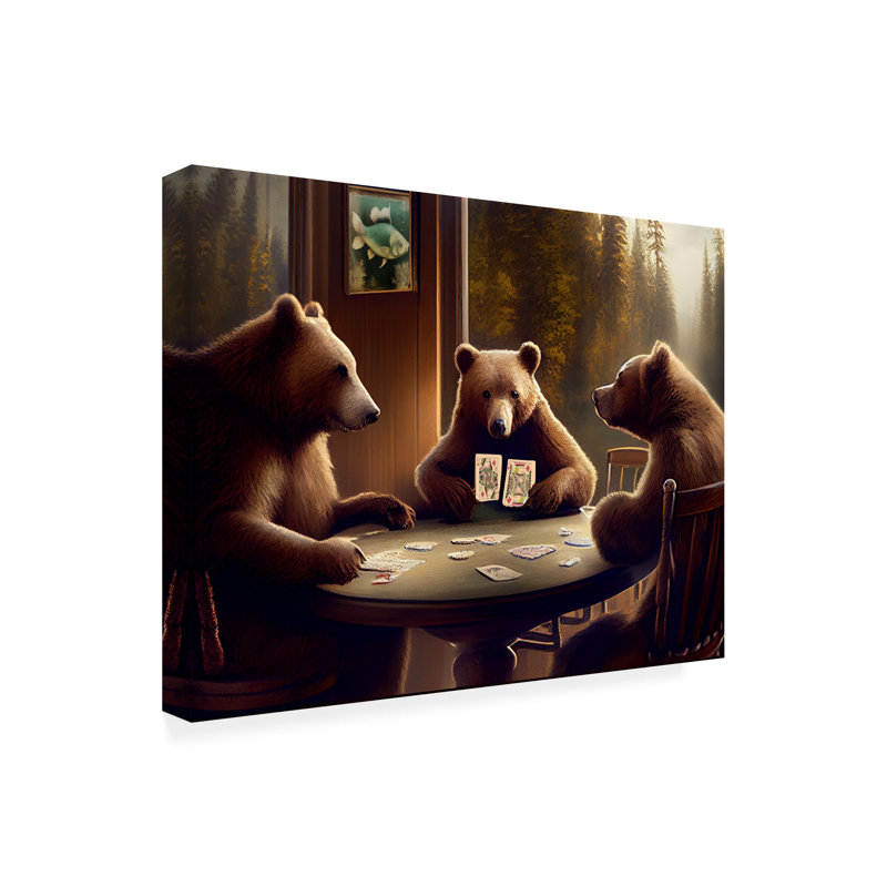 «Sasha Brown Bear Poker», art sur toile, H 14 po x l 19 po x P 2 po