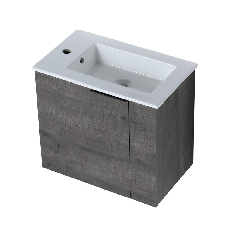 Meuble-lavabo flottant 22 po avec lavabo, Chêne gris carreauté