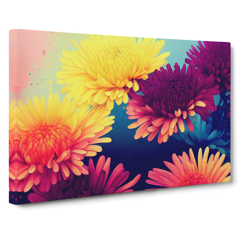 Majestic Chrysanthemum Flowers - Wrapped Canvas, 40cm H x 60cm W x 3cm D