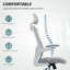 Chaise de bureau ergonomique, chaise de bureau avec appui-tête réglable, gris-1934782401