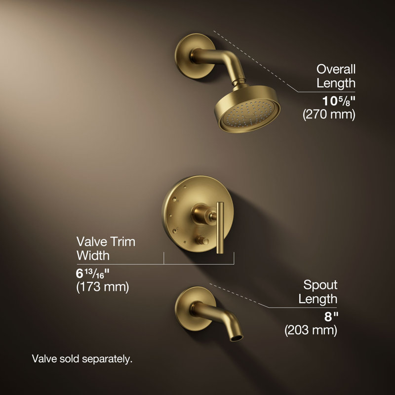 Purist® Pressure-Balancing Thermostatic Tub and Shower Faucet, Lever Handle, Vibrant Brushed Moderne Brass, 2.5 GPM