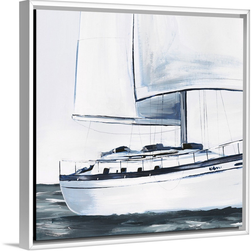 « sea faring life xviii », peinture sur toile, H 17,7 po x l 17,7 po x p 1,75 po, Cadre flottant blanc