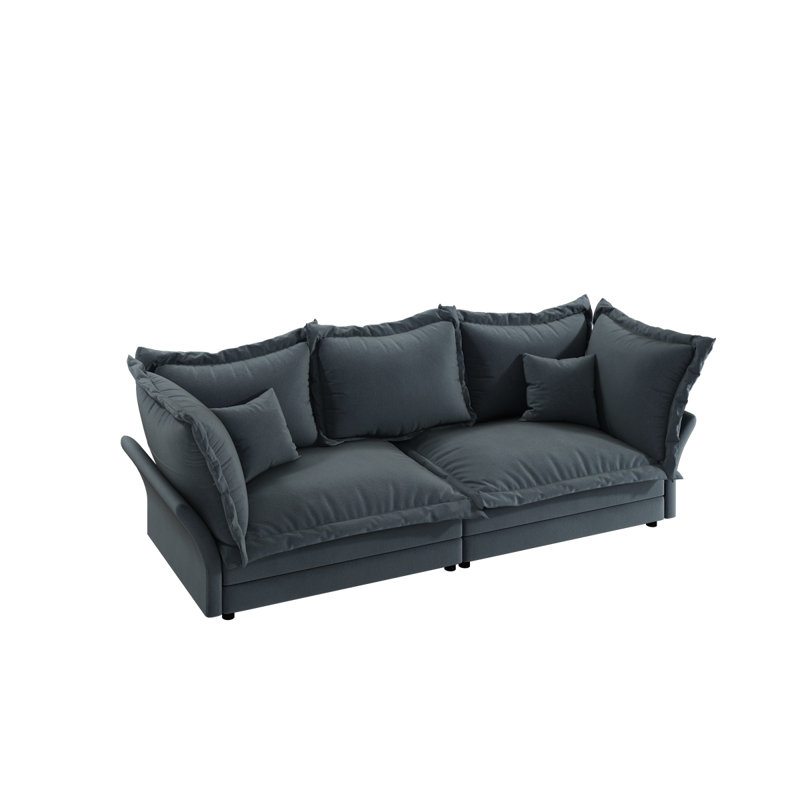 90.55" Modern Sofa Comfy Upholstered Sofa Cloud Couch Convertible Deep Seat Chaise Longue, Gray