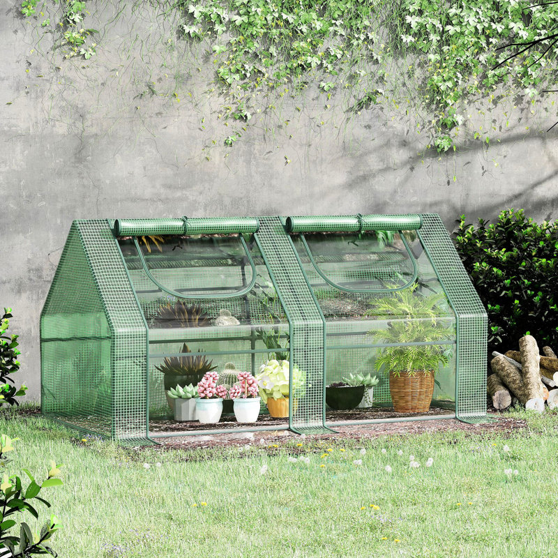 6' X 3' Greenhouse, Steel Constructed, 2 Pe/plastic Covers & Roll Up Windows, , Enhance Plant Growth Quality, Double Protection Substance Garden Made, Lengthen Growing Season, Mechanism