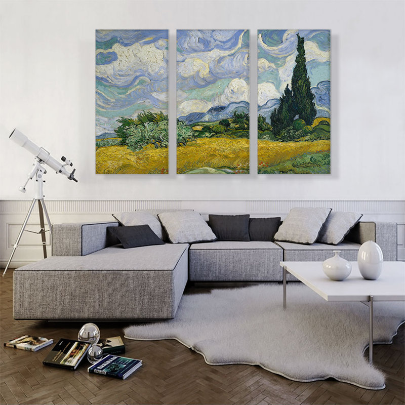 " A Wheatfield With Cypresses 1889 " by Vincent Van Gogh 3 - Pieces Painting Print, 40" H x 60" W x 1.5" D