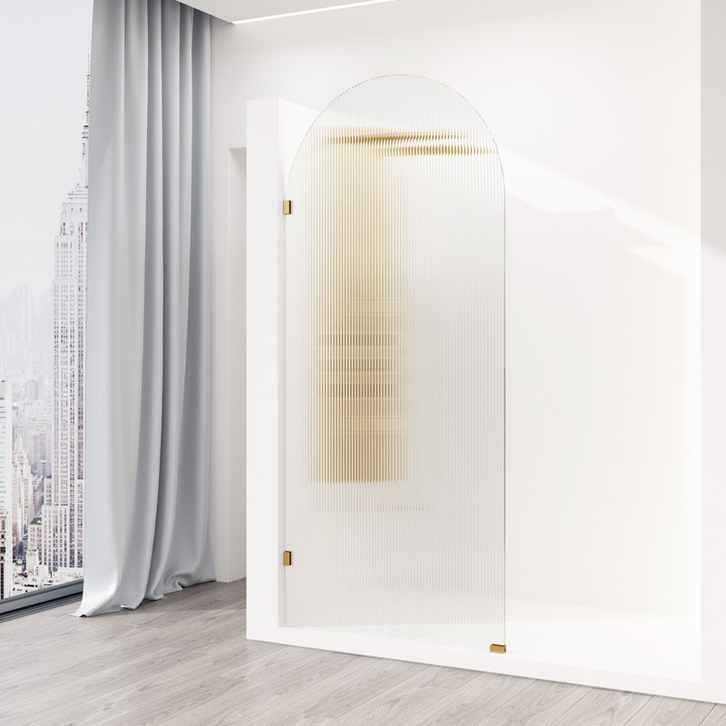 Arden 34" W x 78" H Frameless Fixed Shower Screen with 3/8" Glass, Matte Brushed Gold Fluted