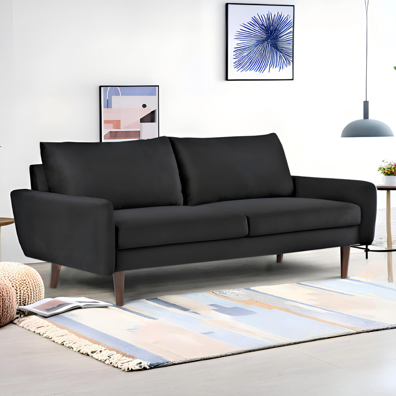 Canapé Kent en velours moderne avec pieds fuselés en bois, Black Polyester
