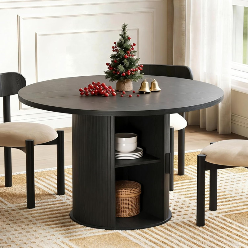 47-Inch Round Dining Table With Storage, Black
