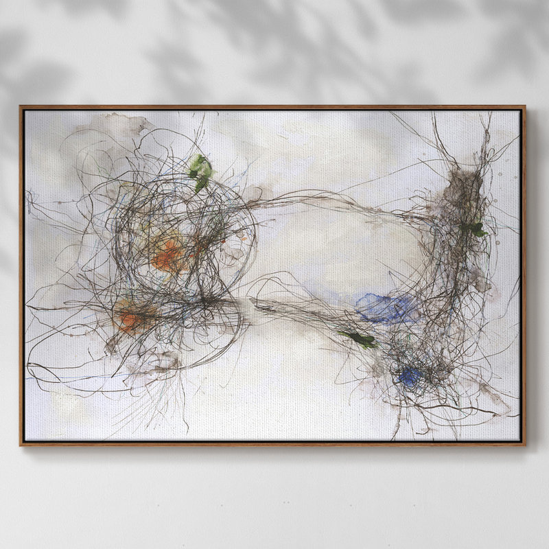 " Earth Systems I ", Walnut Framed Canvas, 27" H x 41" W x 2" D, No Mat