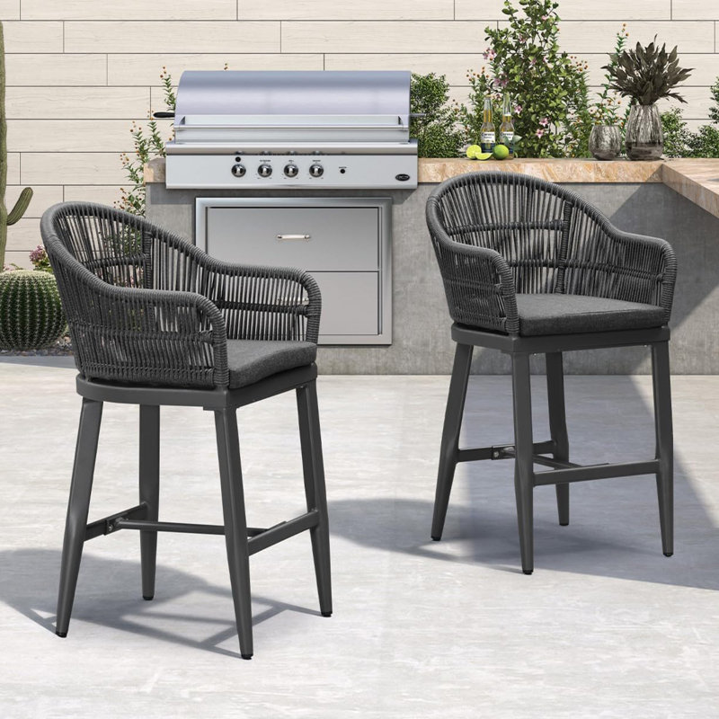 Tabourets de bar et de comptoir d'extérieur Aleza avec coussin souple imperméable, Gris, Gris