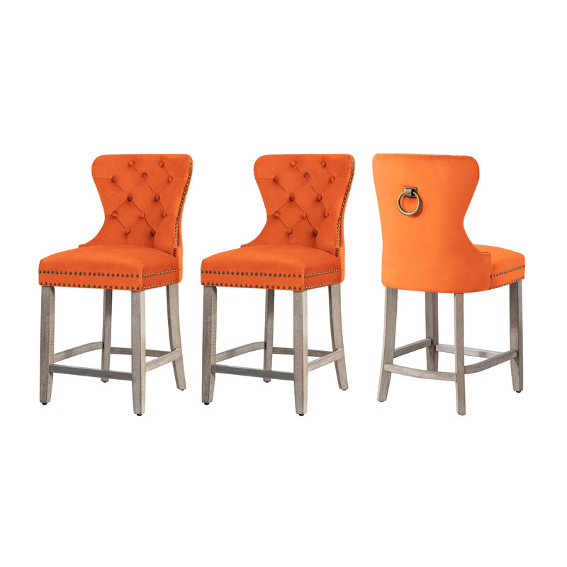 Tabouret de bar et de comptoir Kirsten, Tabouret de comptoir (siège d'une hauteur de 24 p, Gris, Orange