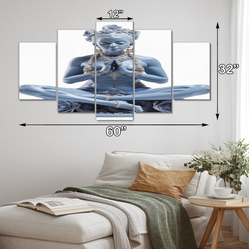 Blue Yogini Elegant Grace Elevating Spirit - Yoga Canvas Art Print - 5 Panels