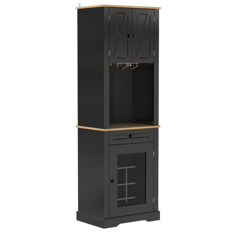 69" Tall Wine Bar Cabinet With LED Light, Black