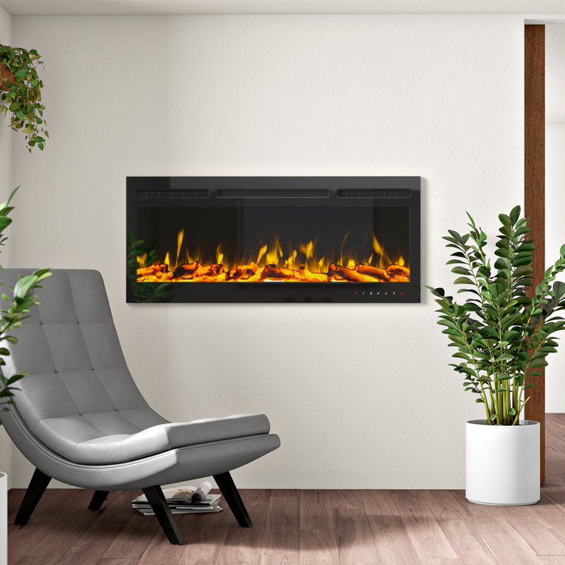 Ricka Recessed Wall Mounted Electric Fireplace - Heater with 3-Color LED Flames, 21.5" H x 50" W x 5.5" D