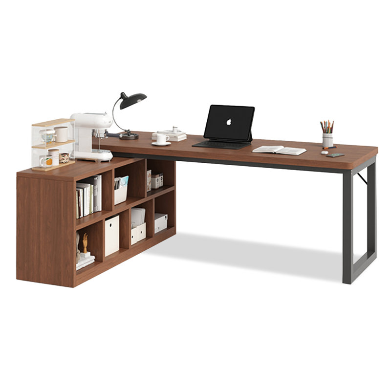 Bureau en L en bois massif avec bibliothèque intégrée, H 29,53 po x l 47,24 po x P 47,24 po