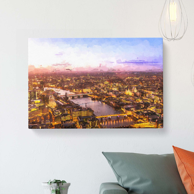 The Thames River & London Skyline in Abstract - Wrapped Canvas, 35cm H x 50cm W x 3cm D