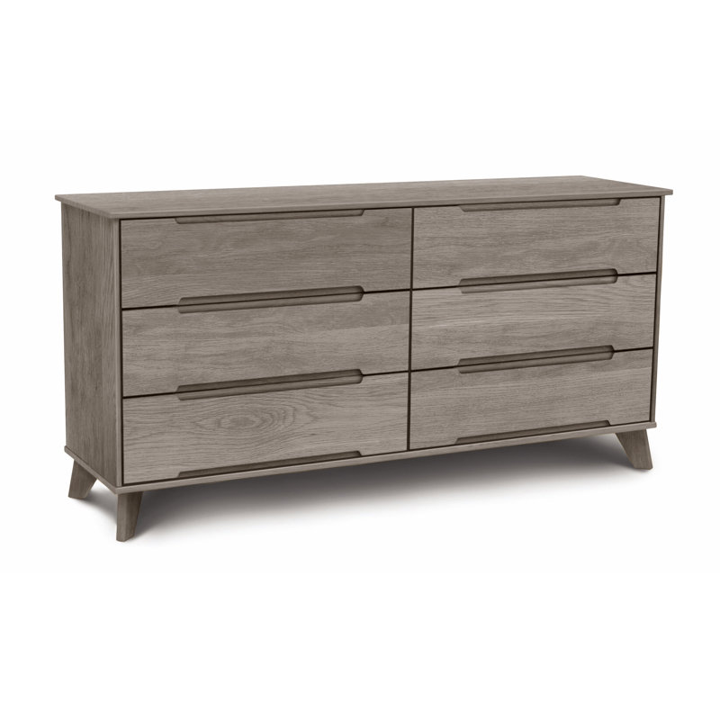 Linn 6 - Drawer Solid Wood Dresser, Weathered Oak