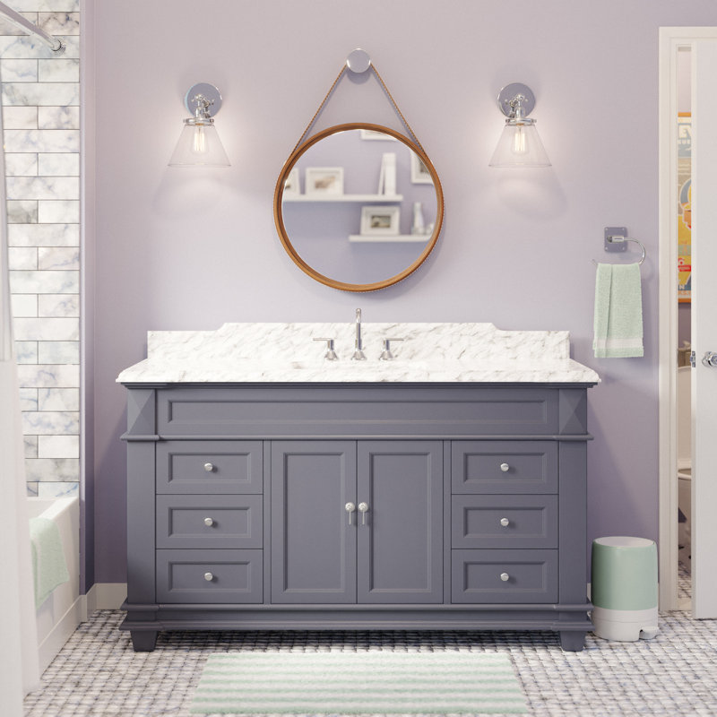 Ensa 60'' Single Bathroom Vanity with Top, Carrara Marble, Marine Grey