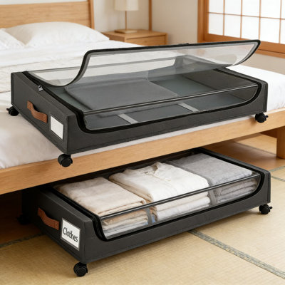 Tiroirs de rangement sous le lit avec roulettes et couvercles transparents, ensemble de 2 cadres à roulettes en métal pour chaussures, vêtements, livres, jouets dans la chambre à coucher, dortoir ou chambre d'enfant