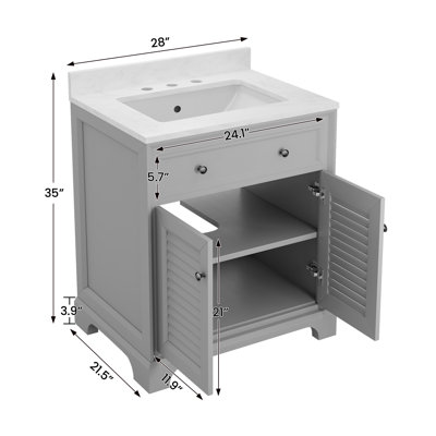 Gray 28'' Louvered Cabinet Door Single Sink Bathroom Vanity