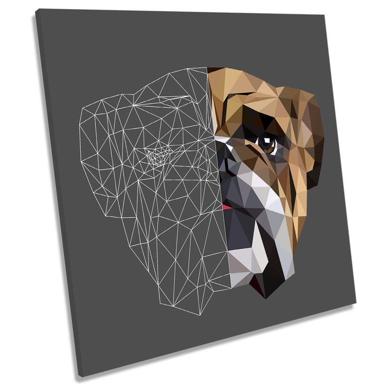 Bulldog Geometric Modern - Wrapped Canvas Print, 60cm H x 60cm W x 2cm D