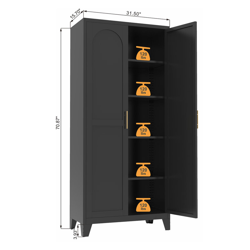 Arched door cabinet, metal storage cabinet with door and adjustable shelves, suitable for bedrooms, living rooms and kitchens