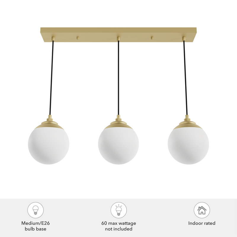 Hepburn 3 - Light Linear Globe Pendant, Painted Modern Brass
