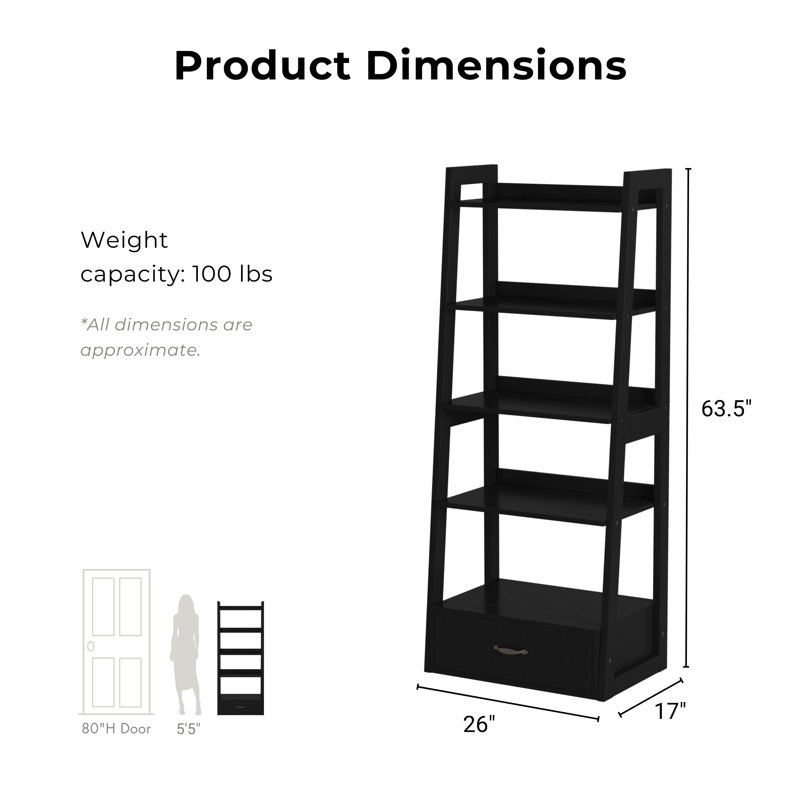 Deivi 63.5"H Ladder Bookcase, Black