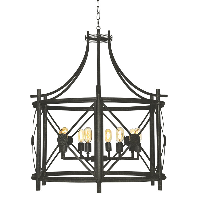 Lustre tambour à 8 lumières Rosette, Noir antique