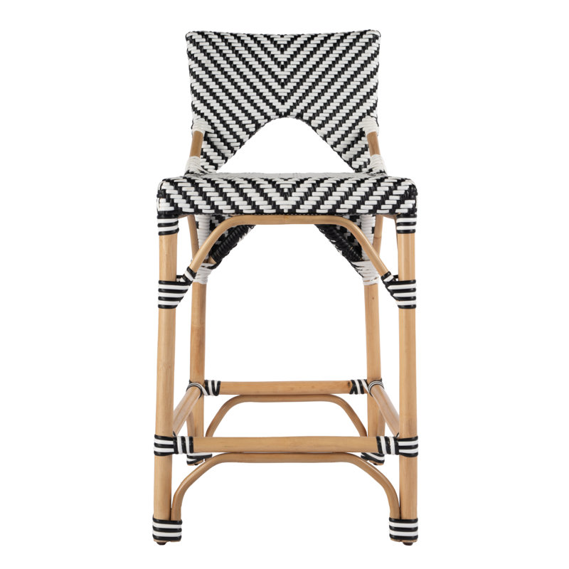 Creanly Rattan  Counter Stool, Black/White