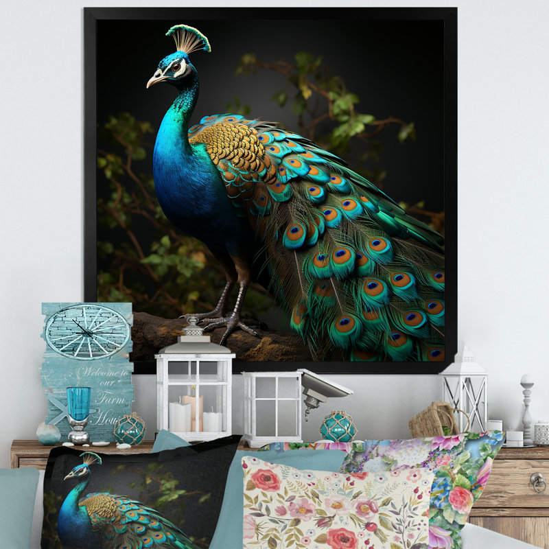 «Peacocks Graceful Elegance III», reproduction sur toile, Cadre simple noir, H 16 po x l 16 po x P 1 po