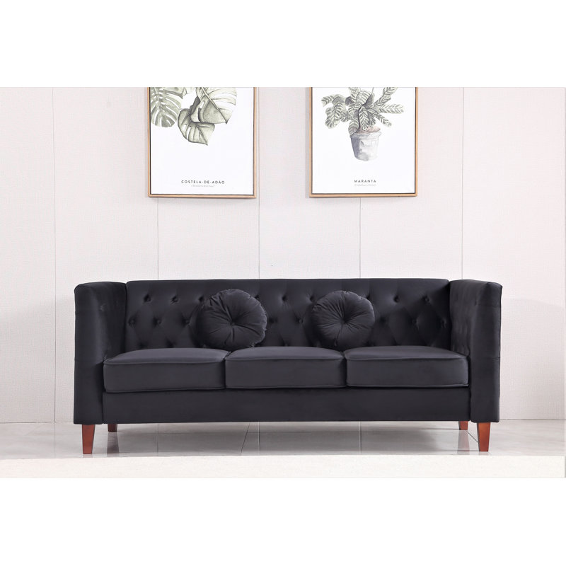 Shonetta 81.5'' Velvet Sofa, Black Velvet