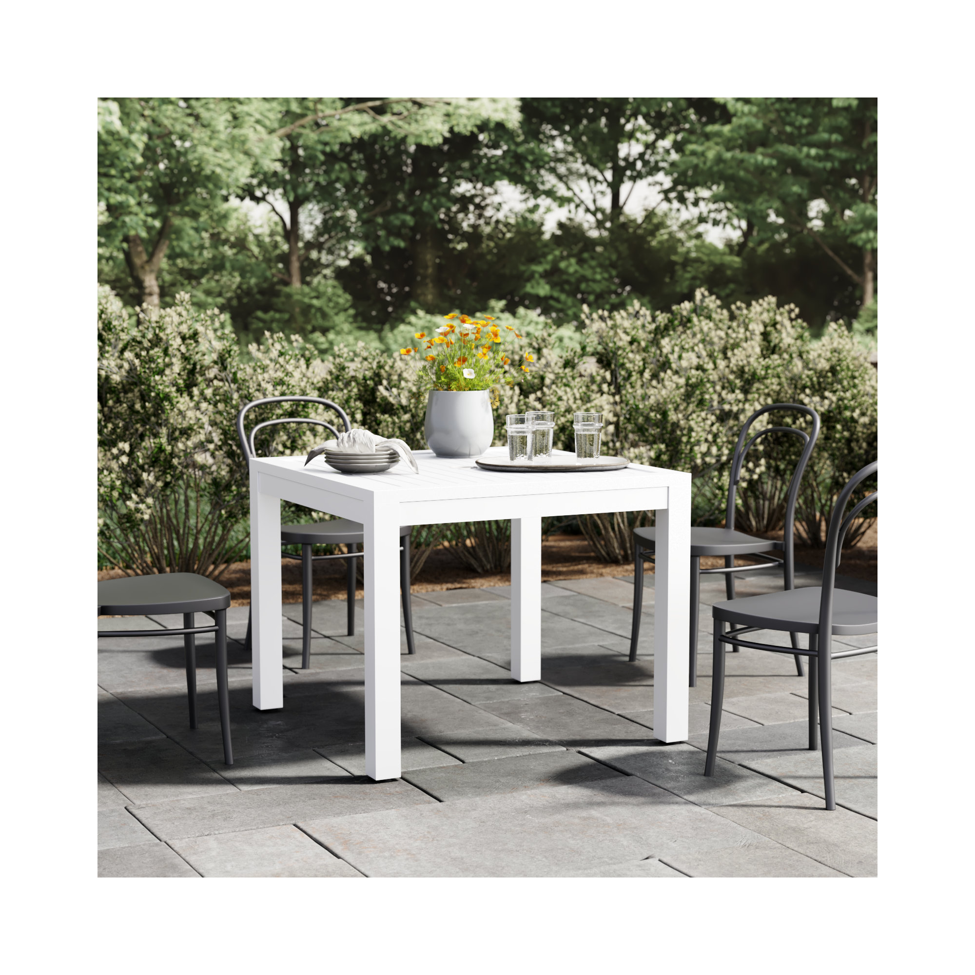 Poinsettia 36'' Outdoor Dining Table, 29"H x 36"W x 36"W, Satin White