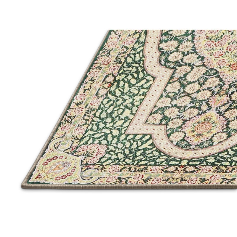 Tapis traditionnel vert / gris / crème, Rectangle 2 pi x 3 pi