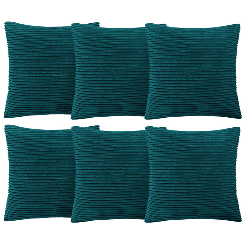 Aspire Homeware Striped Square Velvet Cushion Cover, Teal, Pack of 6