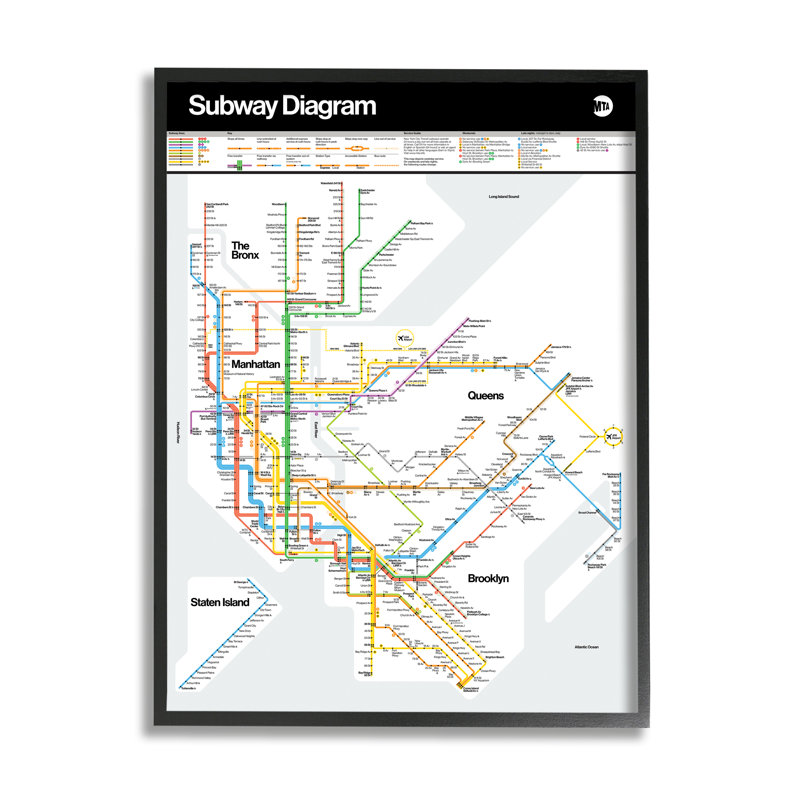 New York City Urban Subway Schéma graphique noir, estampe numérique de JG Studios, Giclée encadrée noir minuit